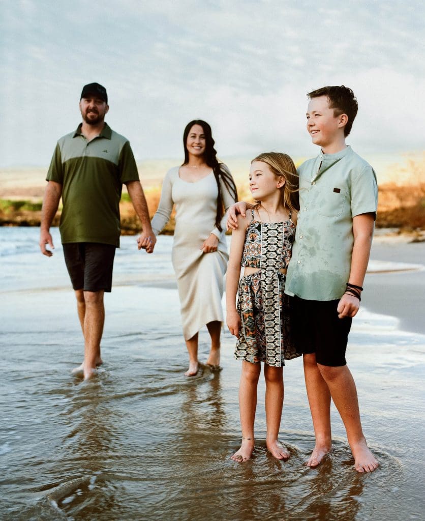 Sunset family photography by Big Island photographer in Hawaii on film