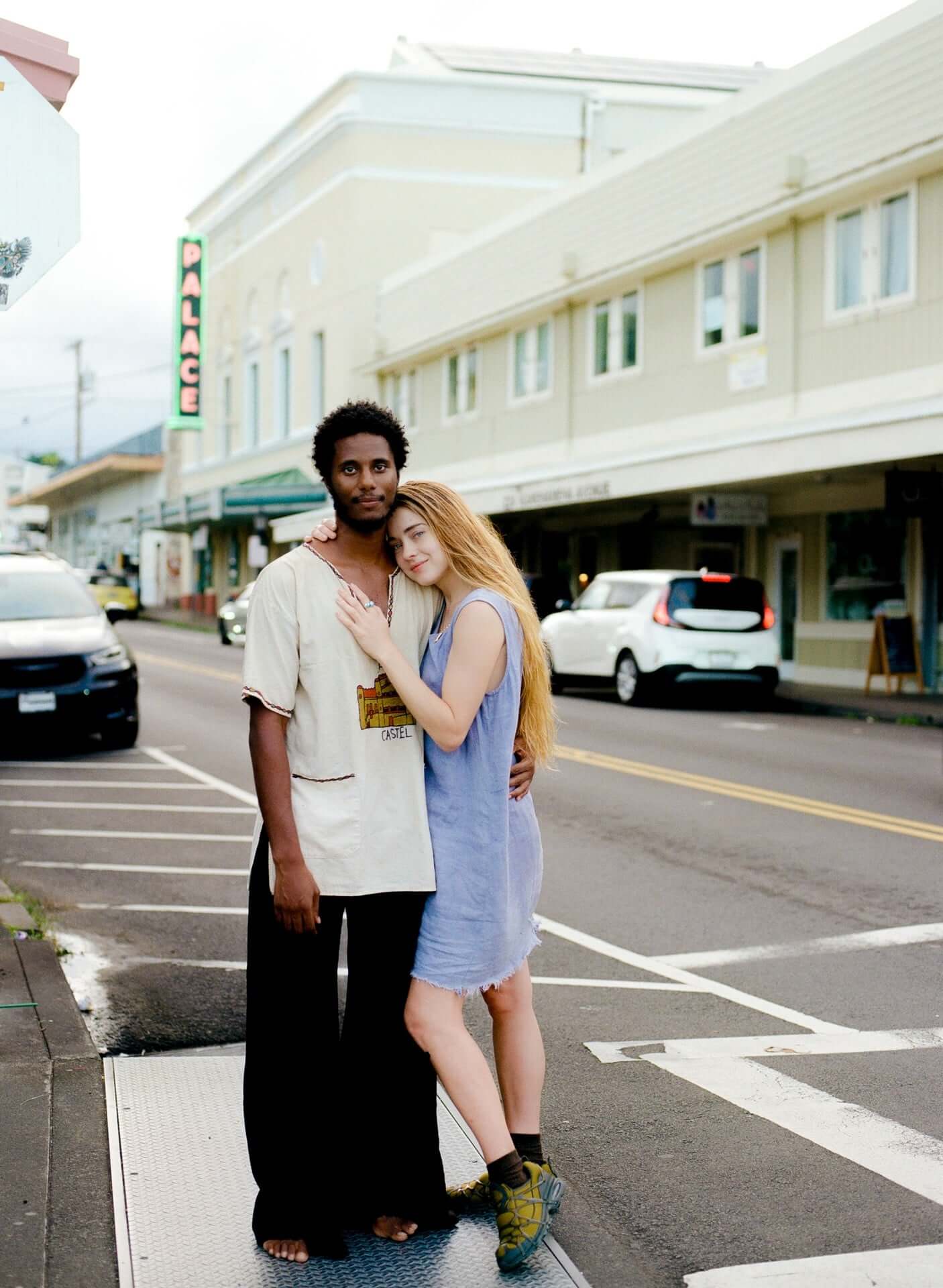 Couple posing on a street in downtown Hilo